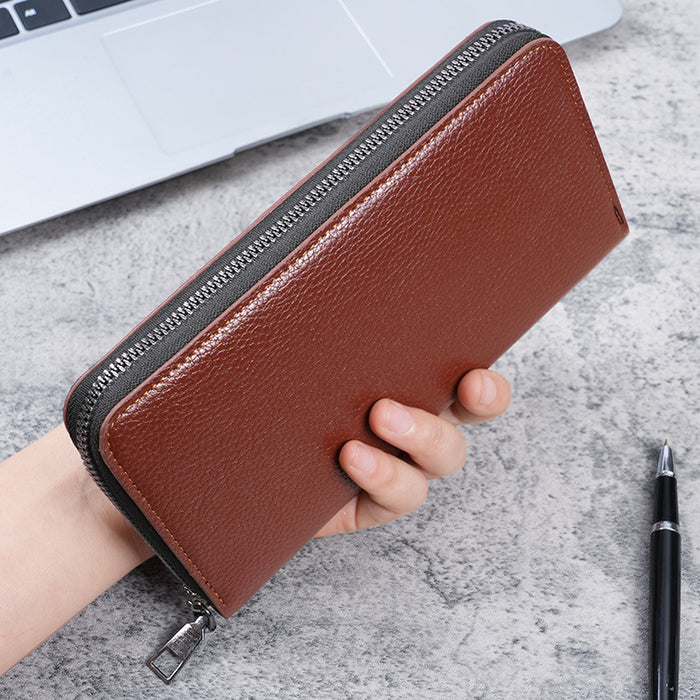 Wholesale Men's Long Zipper Wallet Large Capacity Leather Clip Handheld Phone Bag Casual Business Card Slot Money Bag