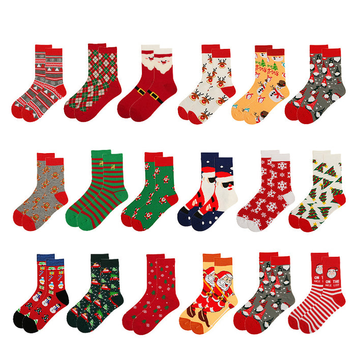 Wholesale Random Christmas Socks Snowman  Cartoon Mid-Calf Socks