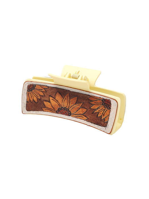 Wholesale Western Style Leather Hairpin Sunflower English Alphabet Clip Women Shark Clip