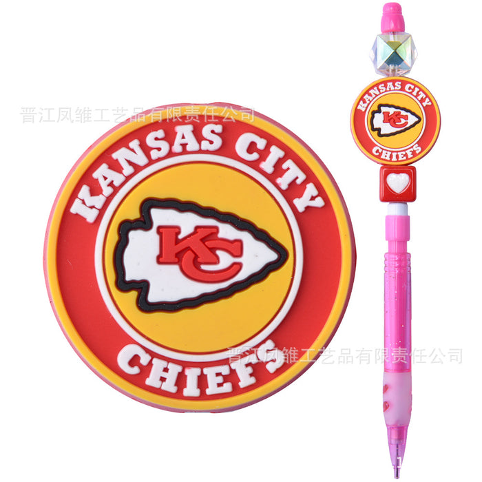 Wholesale 50pcs Rugby team series beads ballpoint pen beaded accessories fun stationery cartoon accessories detachable