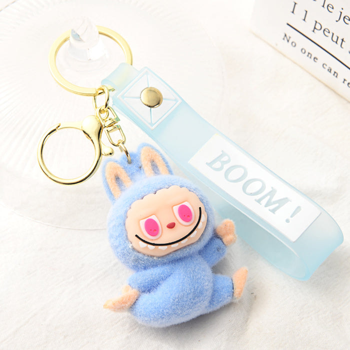Wholesale Flocking Yoga Little Monster Keychain Small Pendant Cartoon Cute Doll Keychain Small Gift