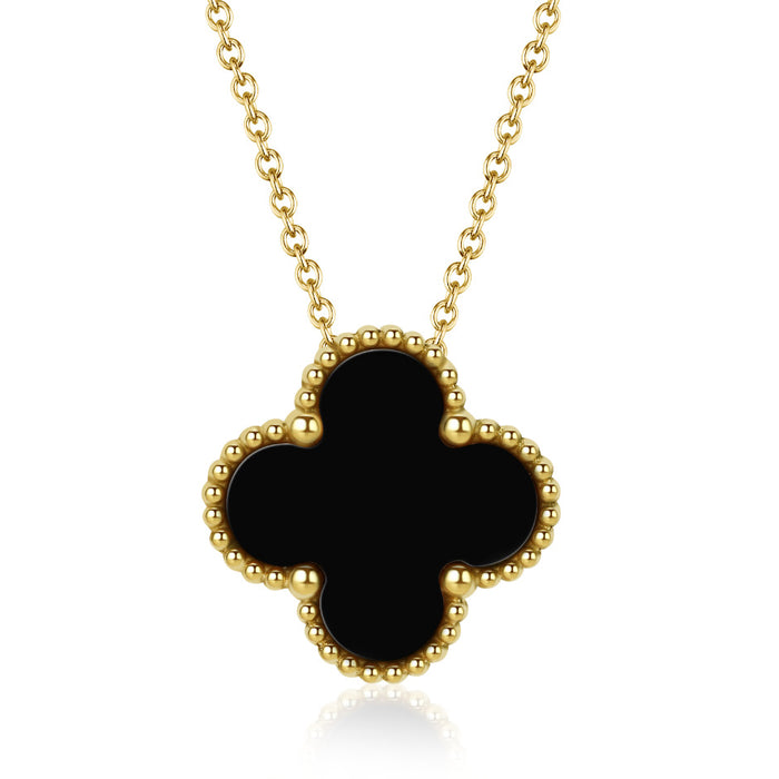 Wholesale 2pcs Titanium Steel Golden Four Leaf Clover Necklace JDC-NE-XinLong017