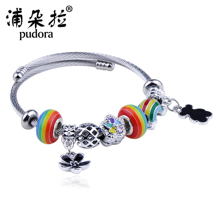 Wholesale New stainless steel bracelet, fashionable DIY bead bracelet, minimalist design