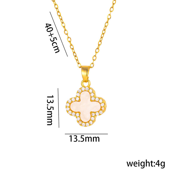 Wholesale Golden Luxury Diamond Four-leaf Clover Necklace Women's Black and White Double-sided Clavicle Chain 18K Gold-plated Necklace Chain