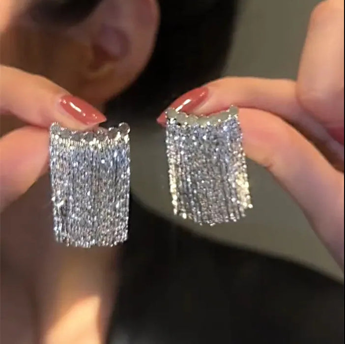 Wholesale Exaggerated Silver Long Metal Tassel Hoop Earrings