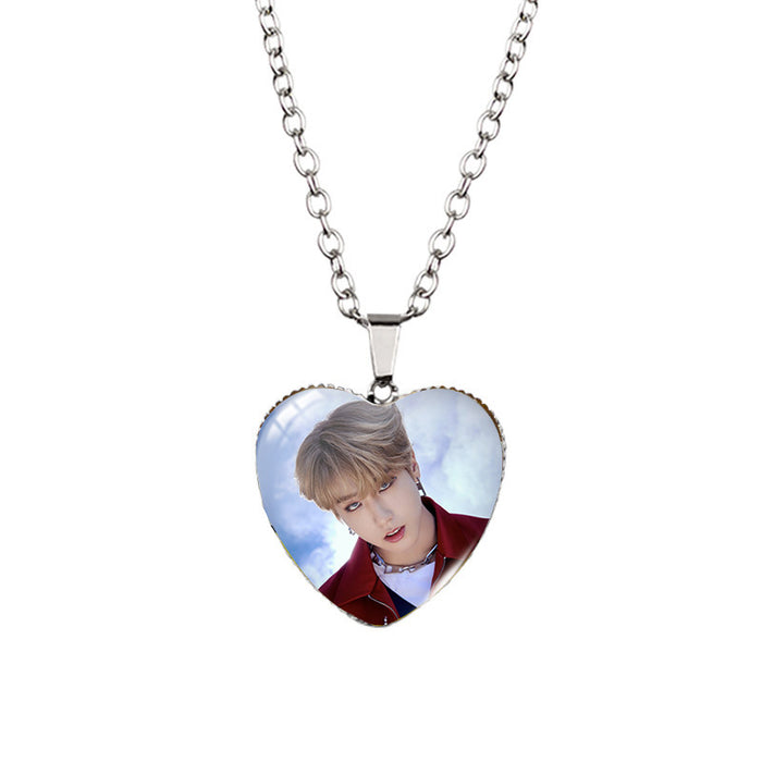 Wholesale Heart-Shaped Time Gemstone Peach Heart Pendant Wandering Boy Necklace