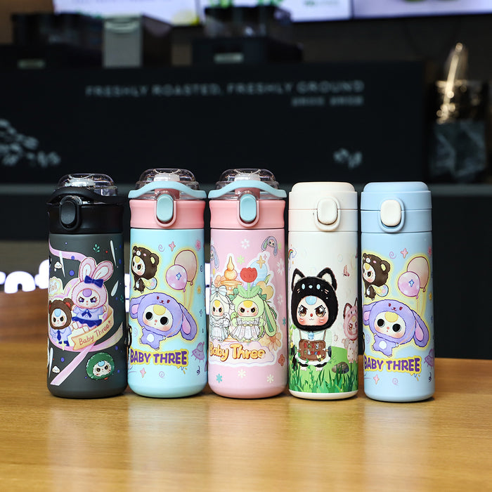 Wholesale Stainless Steel Cartoon Outdoor Portable Handle Thermos Cup Double-Layer Vacuum Gift Water Cup