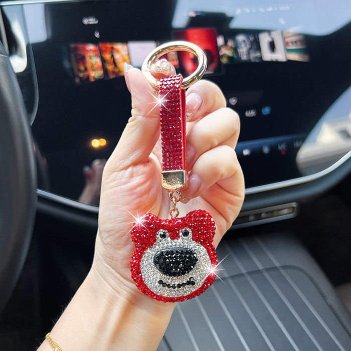 Wholesale Diamond-studded cartoon keychain,  stylish sparkling bear head car pendant,  exquisite bag charm