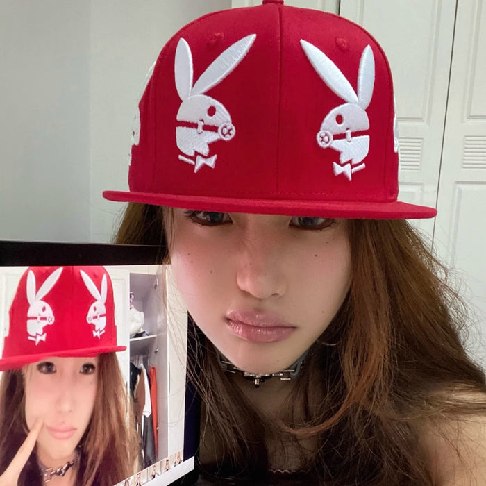 Wholesale Red Little Rabbit Embroidered Flat brimmed Hat for Women's Summer Versatile Face Show Small Baseball Hat