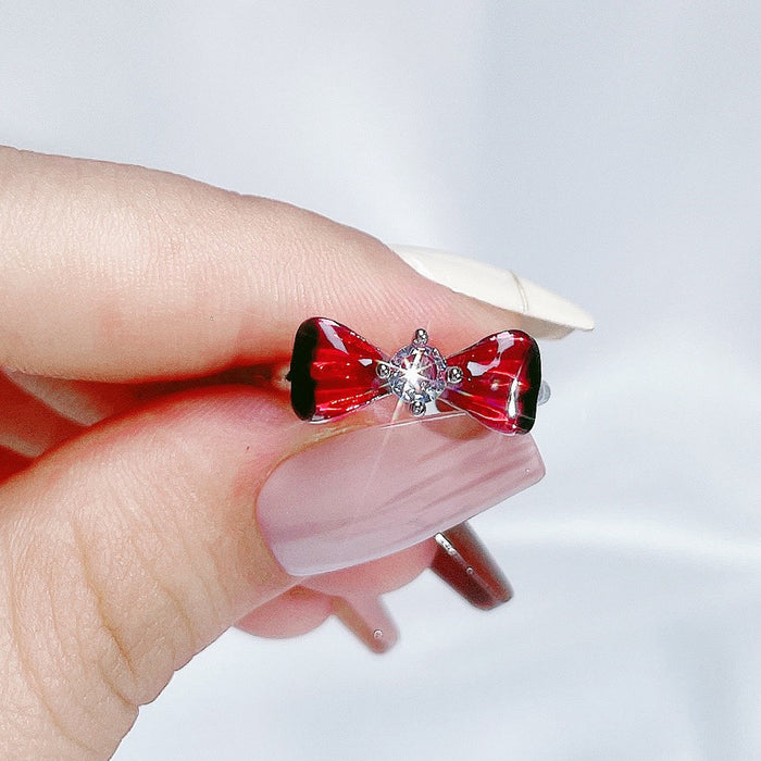 Wholesale Copper Red Enamel Drop Glaze Butterfly Open Ring For Women Stylish Geometric Design Jewelry Accessory Boutique Gift