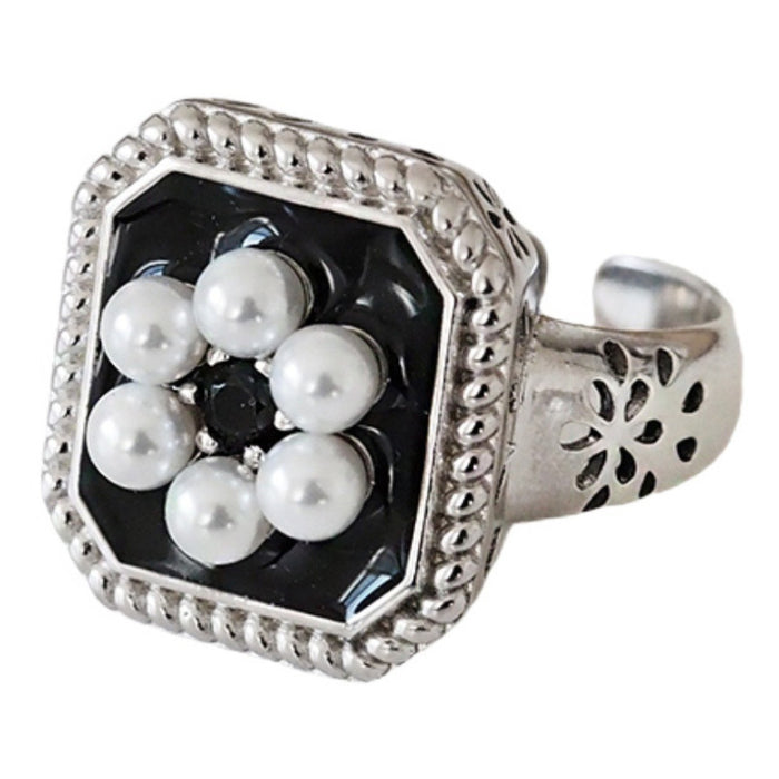 Wholesale Pure silver ring, fashionable and personalized, simple pearl, retro and open mouth ring trend
