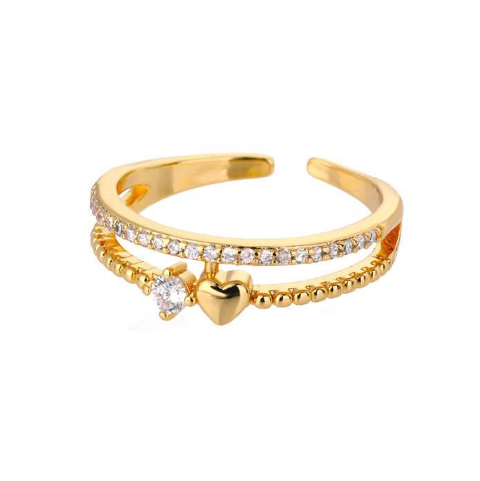 Wholesale Stainless Steel Geometric Open Ring with Micro-Set Zircon Gold Finish Trendy