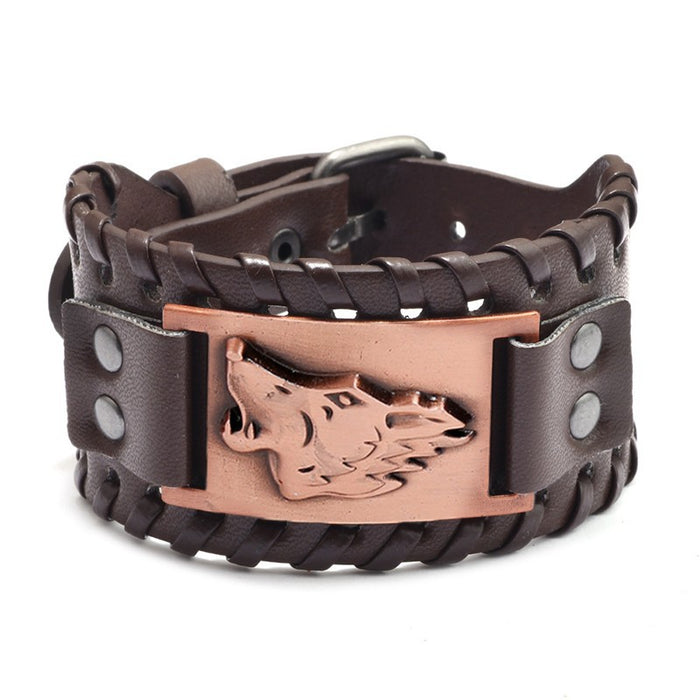 Wholesale Multi-layer Leather Wolf Head Men's Bracelet JDC-BT-FengH002