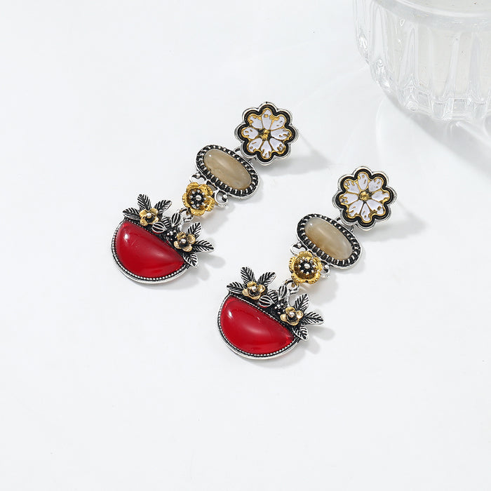 Wholesale Petal multi-layer pendant earrings gold and silver color matching Bohemian style earrings