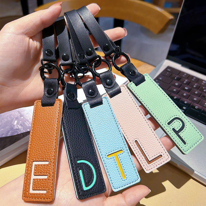 Wholesale 26 English Letter Text Plate Leather Keychain JDC-KC-WWX004
