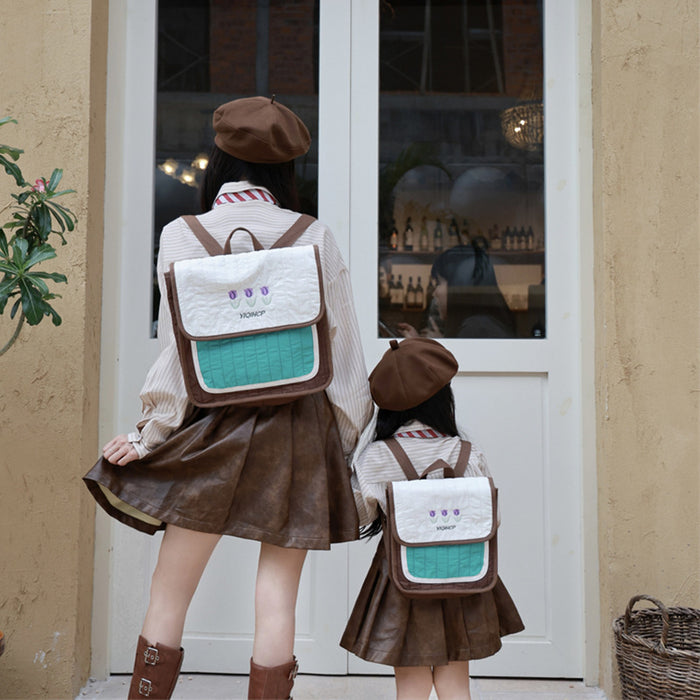 Wholesale Children's backpack with Western style tulip flower embroidery street photography backpack