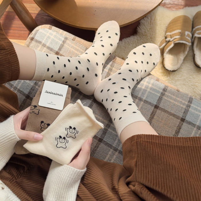 Wholesale Cute cartoon rolled edge socks, mid tube socks, polka dot pile socks