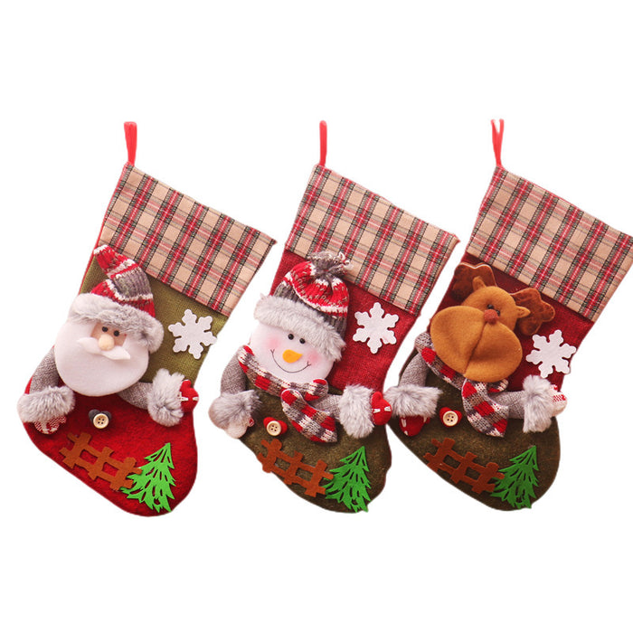 Wholesale large plaid fence Christmas socks Christmas Decorations Christmas gift bag children gift bag