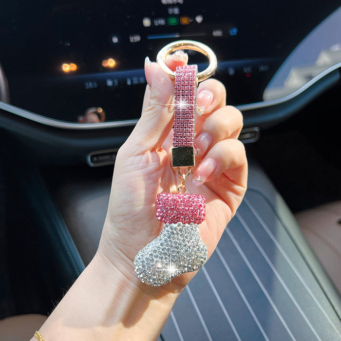 Wholesale Rhinestone Sock Keychain Car Key Ring Christmas Stocking Pendant