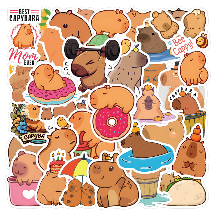 Wholesale 60pcs Cartoon Capybara Stickers Children' s Graffiti  Luggage Skateboard Mobile Phone Waterproof Sticker
