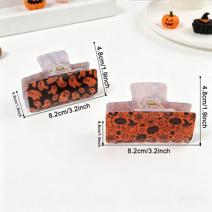 Wholesale Acrylic Hair Claw Clip For Women Ghost Skull Print Orange Black