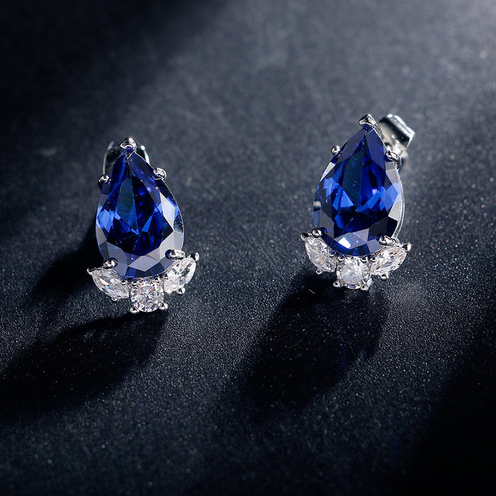 Wholesale Synthetic Paraiba Sapphire Earrings with Simple Square Geometry Zircon Earrings