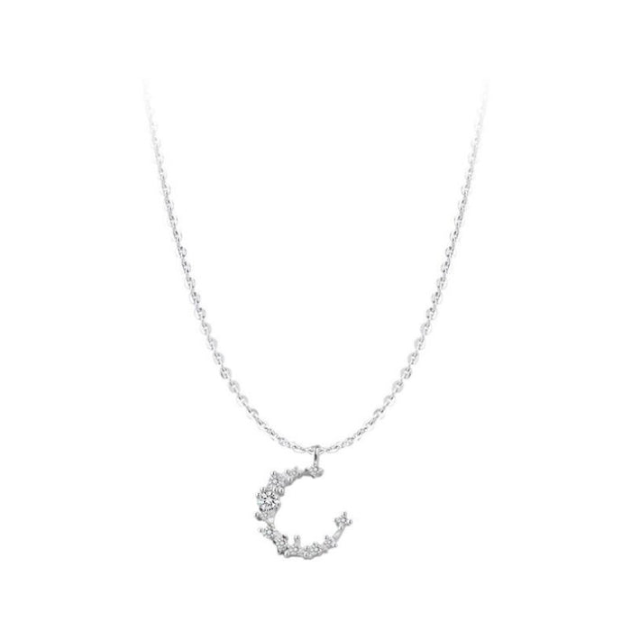 Wholesale diamond irregular crescent moon S925 silver necklace clavicle chain Joker gift