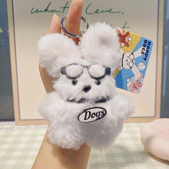 Wholesale Glasses Straw Puppy Plush Keychain