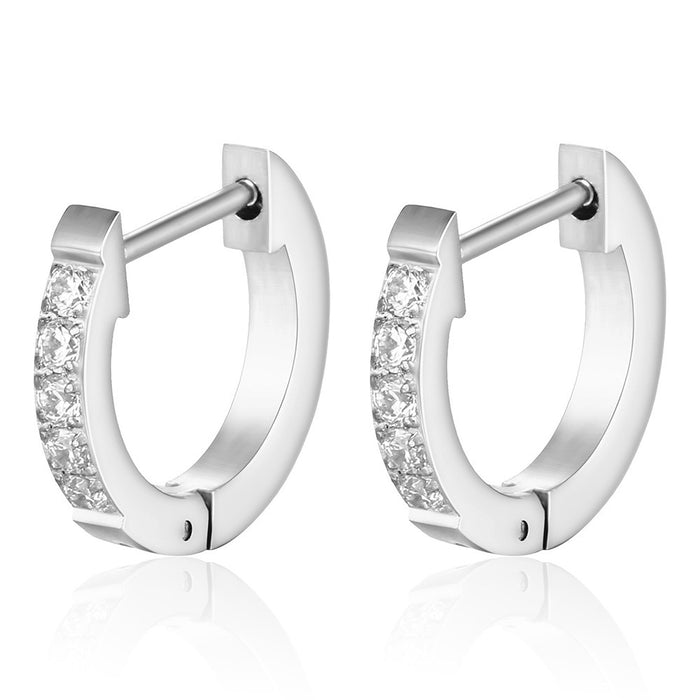 Wholesale Stainless steel single row diamond studded 9MM ear buckle fashionable and versatile earrings