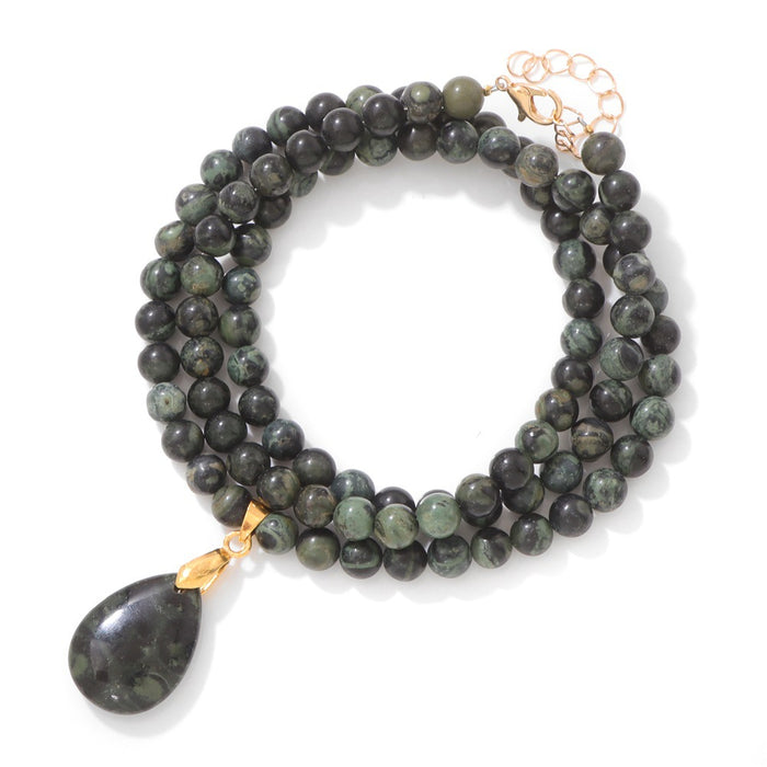 Wholesale 6mm stone bead teardrop pendant long necklace