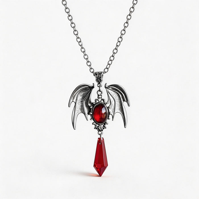 Wholesale Gothic  Bat Wing Necklace Red Pendant Alloy Jewelry Accessory For Party Gift