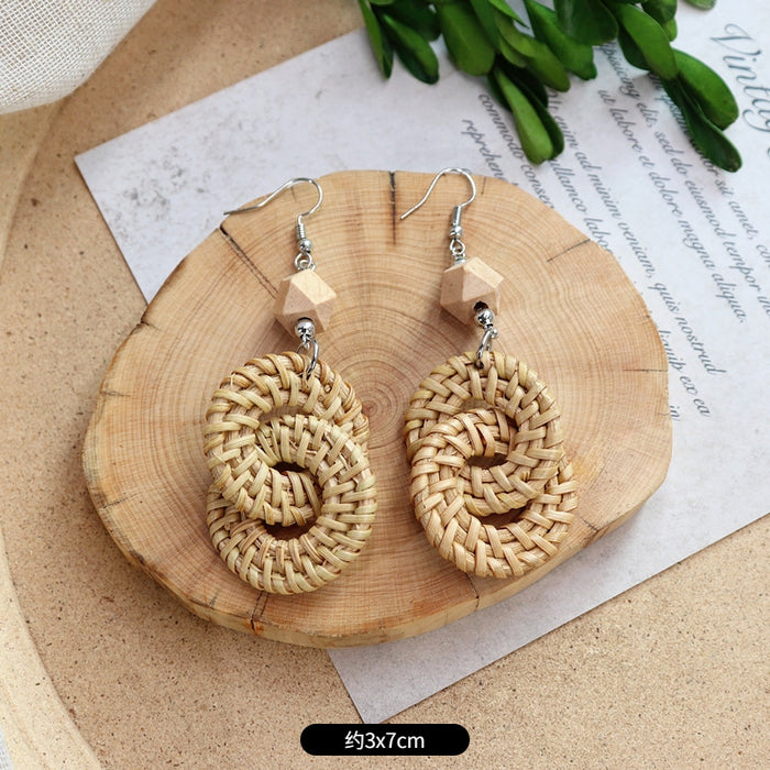 Wholesale Rattan Woven Ethnic Style Wooden Earrings JDC-ES-Luox010