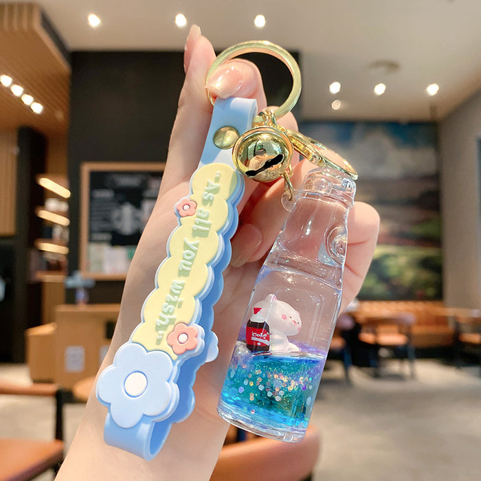 Wholesale Cute Donut Design Crystal Sand Floating Keychain Acrylic Fashion Accessory for Bags