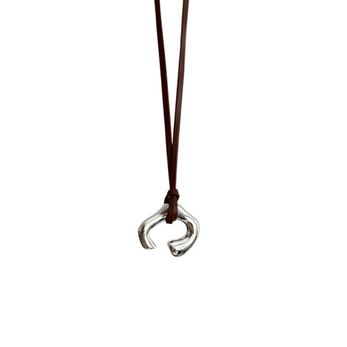 Wholesale Brown Leather Rope Necklace  silver Pendant Collarbone Chain
