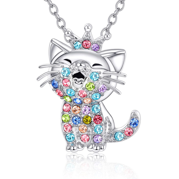Wholesale Cute colorful cat rhinestone pendant choker necklace
