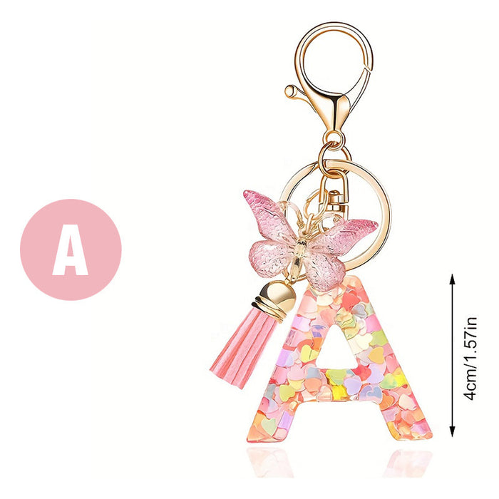 Wholesale Fashion pink letter key chain love sequins butterfly tassel key chain crystal  accessories