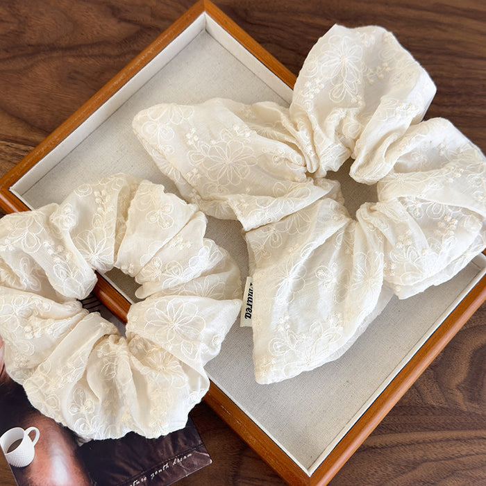 Wholesale Simple and versatile atmosphere, beige fabric embroidery, large flower pleats, meatball head, curly hair for women