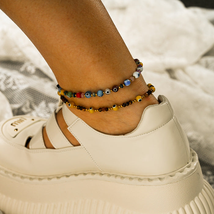 Wholesale Classic Devil's Eye Stainless Steel Bead Foot Chain Round Beads Colorful Evil Eye Foot Accessories Wholesale