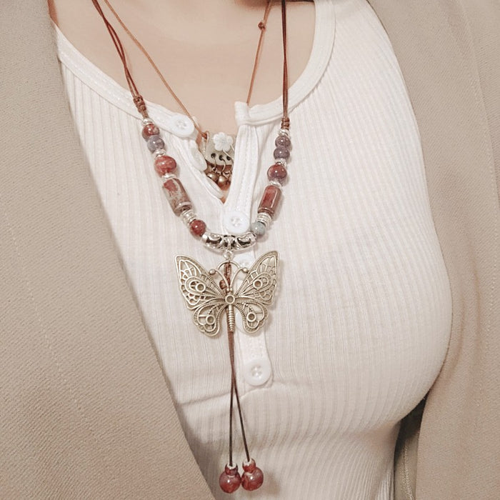 Wholesale Long sweater chain women's pendant retro butterfly necklace