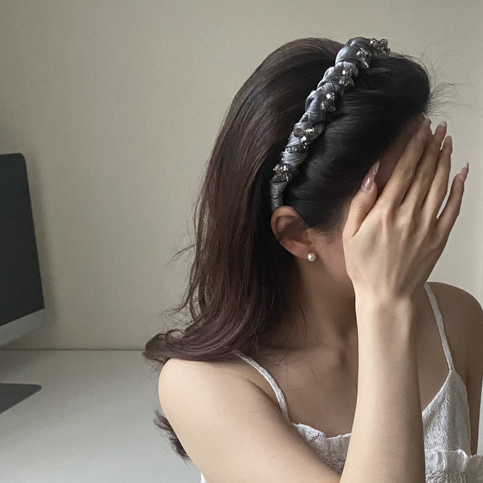 Wholesale Rhinestone Mesh Wavy Headband New Crystal High Cranial Top Head Hoop