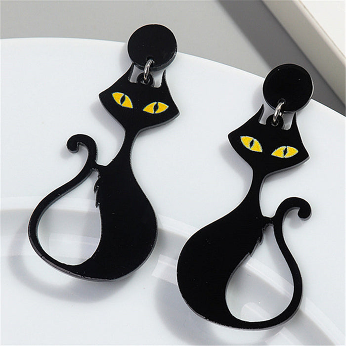 Wholesale Christmas changeable cat earrings acrylic holiday cute Christmas bell black cat earrings