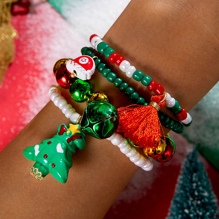 Wholesale Christmas Cute Bells Santa Reindeer Snowman Pendant Red Rope Bracelet Fashion Accessory Gift MOQ≥2