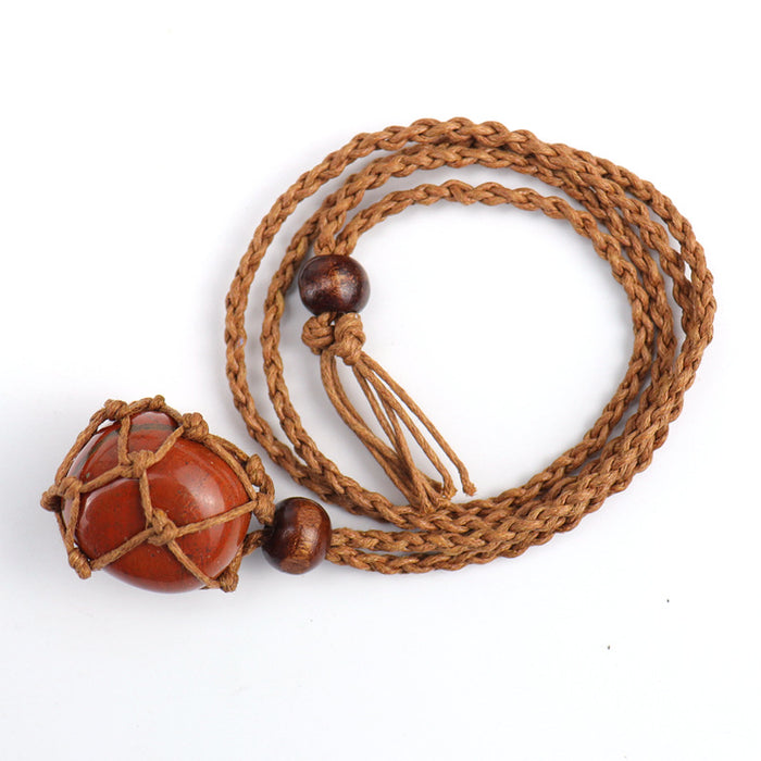 Wholesale New Natural Stone Crystal Raw Stone Mesh Bag Hand Woven Necklace Pendant Adjustable JDC-NE-HXu002