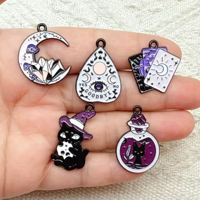 Wholesale 10pcs Dopamine Moon Tarot Alloy Resin Cat DIY Pendant Earrings Necklace Accessories Charm