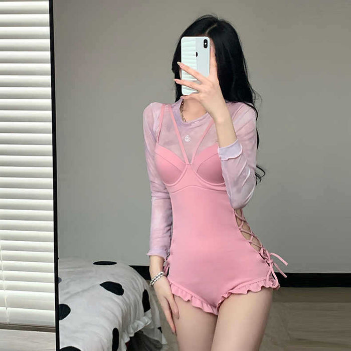 Wholesale Swimsuit one-piece two-piece set with long sleeves and sun protection steel support