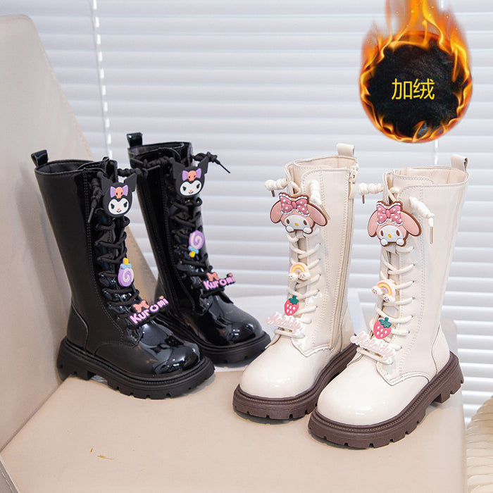 Wholesale Girls' Long Boots New Korean Version Cute Cartoon with Plush Leather Boots Soft Soled Hot Selling Long Boots JDC-KS-SB008