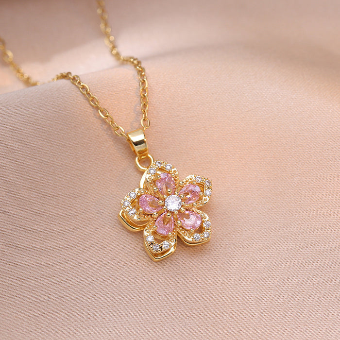 Wholesale Necklace zircon flower niche fashion new design pendant temperament titanium steel necklace