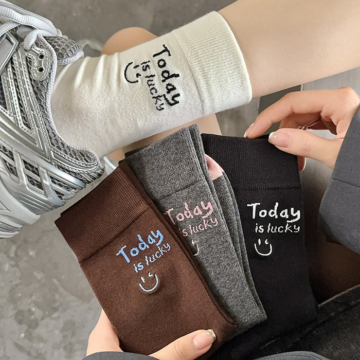 Wholesale Socks, tube socks, thin, versatile, personalized, embroidered, smiling face, letter stacking socks