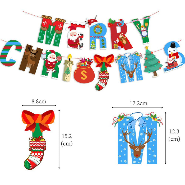 Wholesale Christmas Decorations Christmas Pull Flag Hanging Flag Holiday Banner Party Decoration Paper Cartoon Christmas Pull Flower String Flag