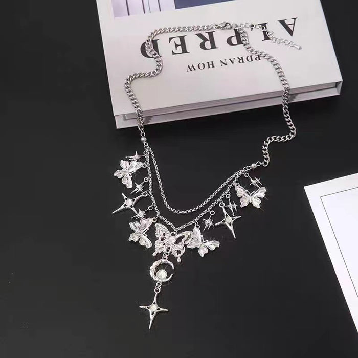 Wholesale Tassel Butterfly Four Pointed Star Necklace Personalized Moon Alloy Necklace JDC-NE-NiQ007